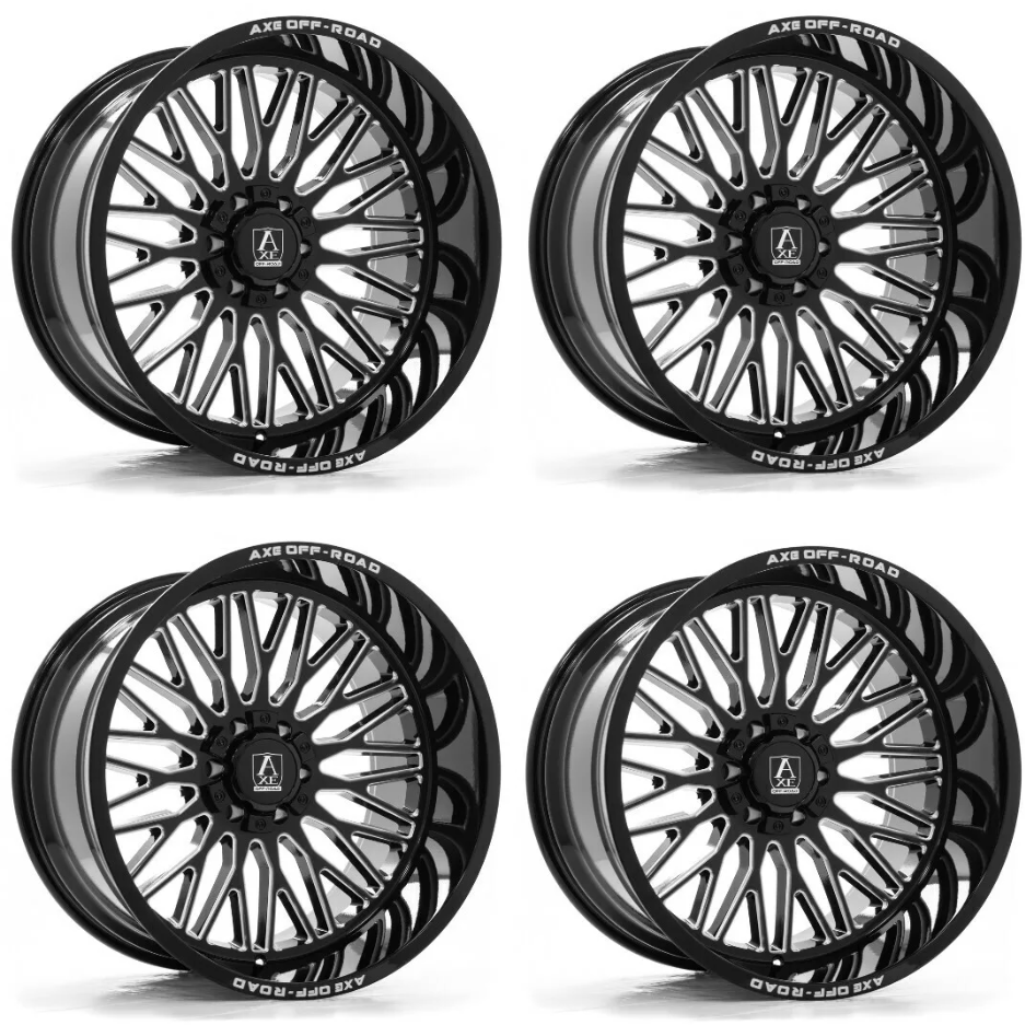 Axe Kratos Gloss Black and Milled 22x12 6x135 6x5.5 Wheels Rims -44mm