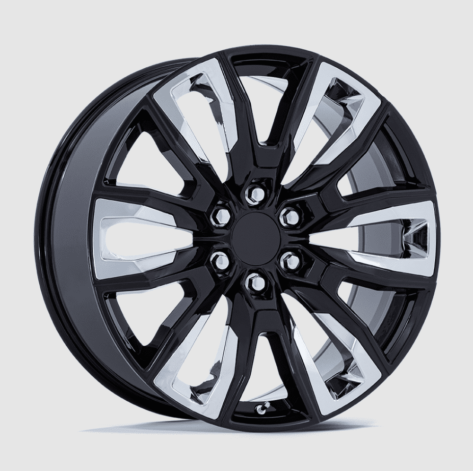 22" Replica 225BP 22x9 6x5.5 +28mm Black/Chrome Wheels Rims Chevy GMC 1500